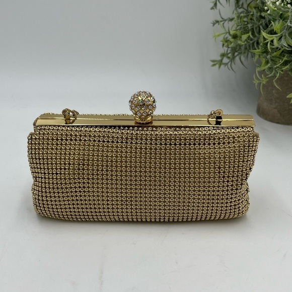 Whiting & Davis Gold Crystal Ball Metal Mesh Evening Party Clutch Bag Purse - Picture 2 of 16